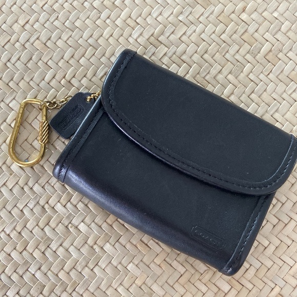 Coach Handbags - Coach Vintage Multi Function Purse Wallet Keyring, Black Leather